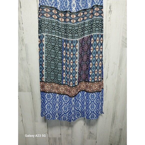 Chicos Dress Women 00 US Extra Small Blue Ikat Peasant Maxi Off Shoulder Blouson - Picture 2 of 8